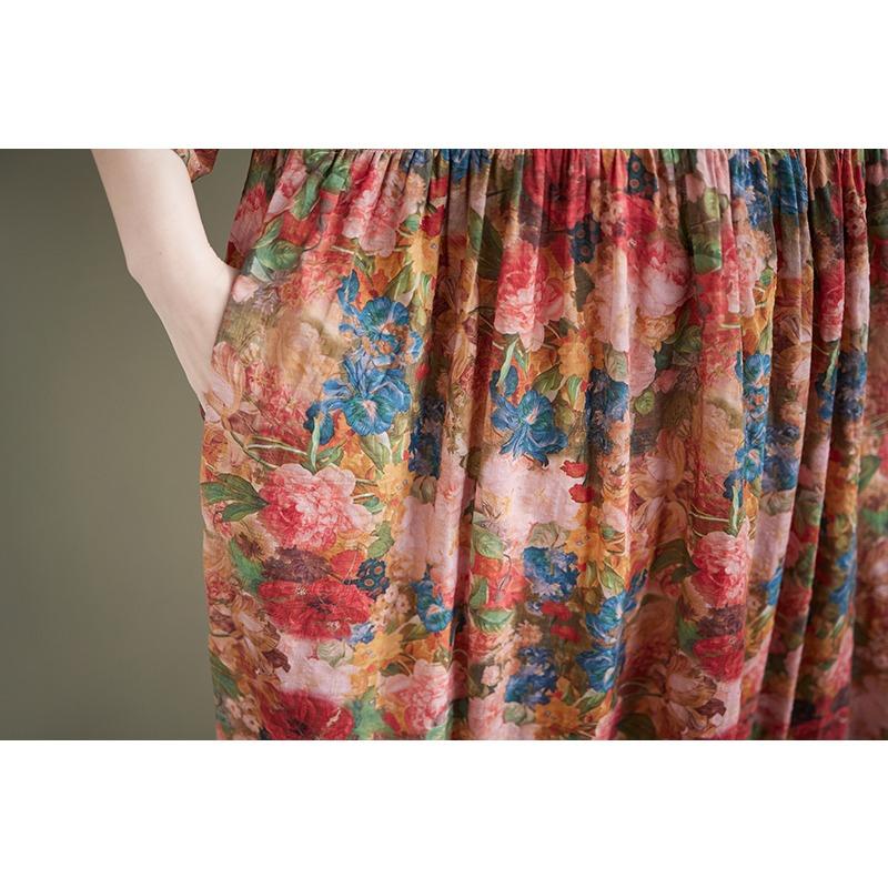 DIMANAF New 2026 Summer Beach Women Plus Size Lady Long Dress Loose Oversize Maxi Fashion Floral Print Cotton