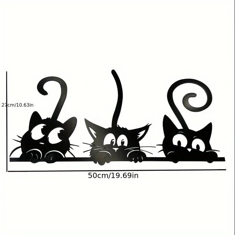 1pc Metal Wall Art Decor - Black Three Thick-Skinned Cats, Iron Wire Wall Hanging Ornament