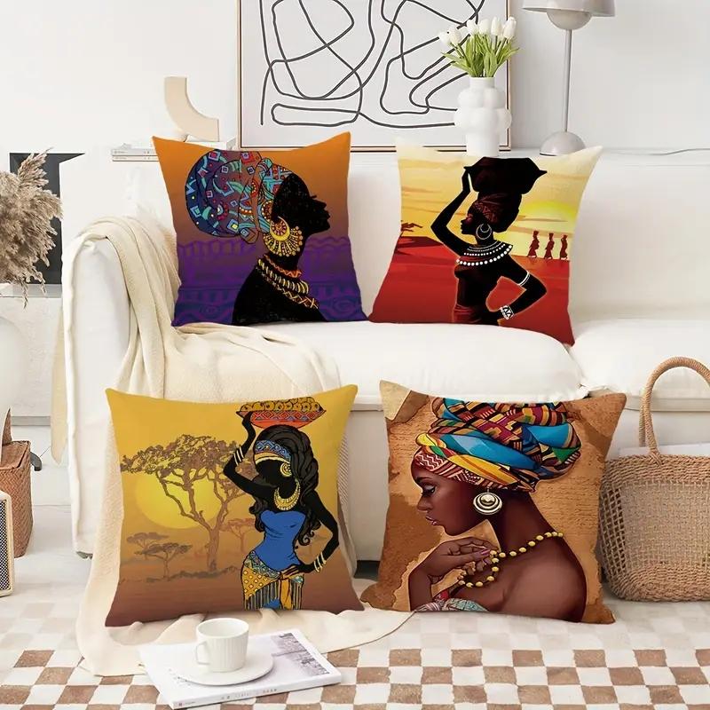 1Pc Throw Pillow Cover Indoor Outdoorwashable Traditional African Style Pillowcase, Home Decor,Bed Sofa Chair Cushion Covers