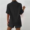Women's 2 Piece Linen Set Short Sleeve Button Down Shirt Elastic Waist Shorts Casual Summer Outfit