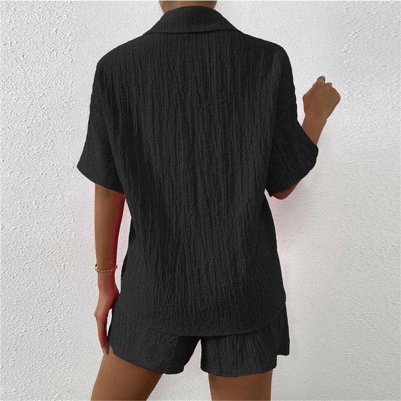Women's 2 Piece Linen Set Short Sleeve Button Down Shirt Elastic Waist Shorts Casual Summer Outfit