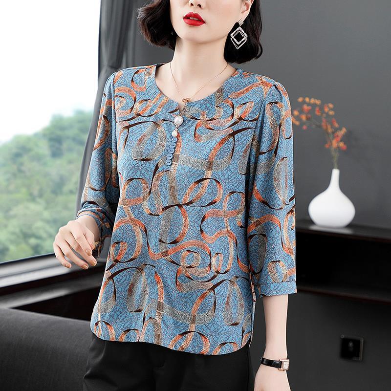 Women's 3/4 Sleeve Casual Printed Chiffon Blouse Summer Fashion New Single-breasted Thin Loose Pullovers Shirt Female Clothing