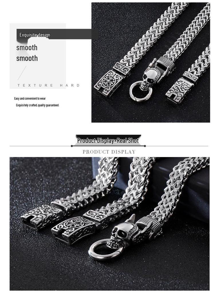 Men's Retro Punk Bracelet: Square Fish Scale Titanium Steel with Skull Pattern