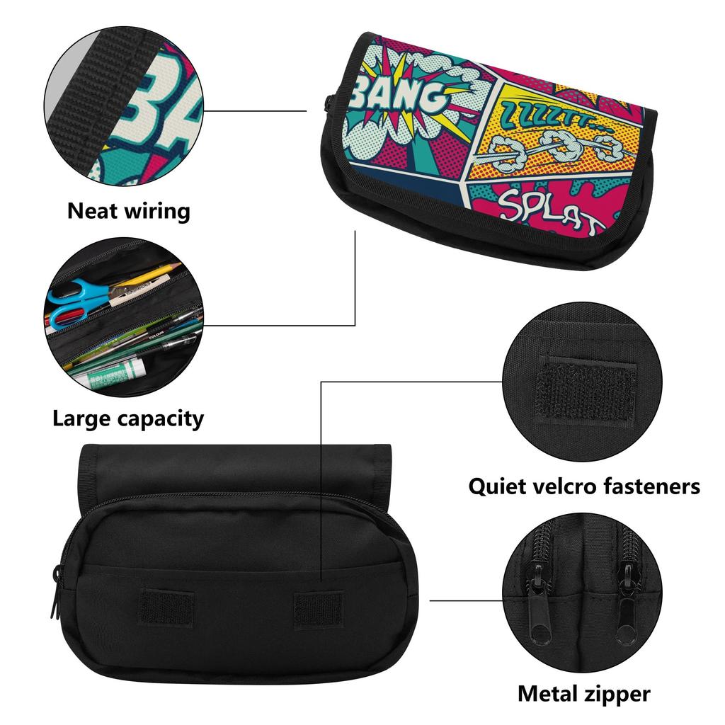 Pencil Case Two Compartment Zipper Closure 300D Polyester with Dual Storage for Pens Ruler Scissors and Earphones for Boys Girls