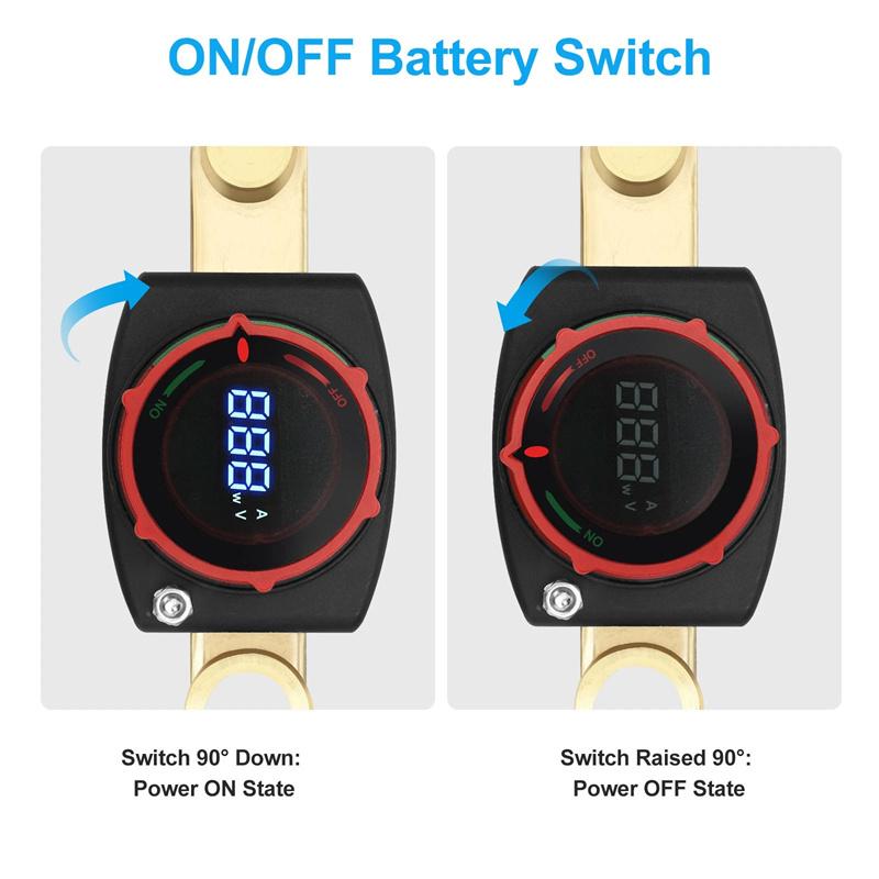 Top Post Battery Disconnect Switch 12V-48V With Led Voltmeter Dc 5-60V Battery Kill Switch On/Off Battery Cut Off Switch For Car