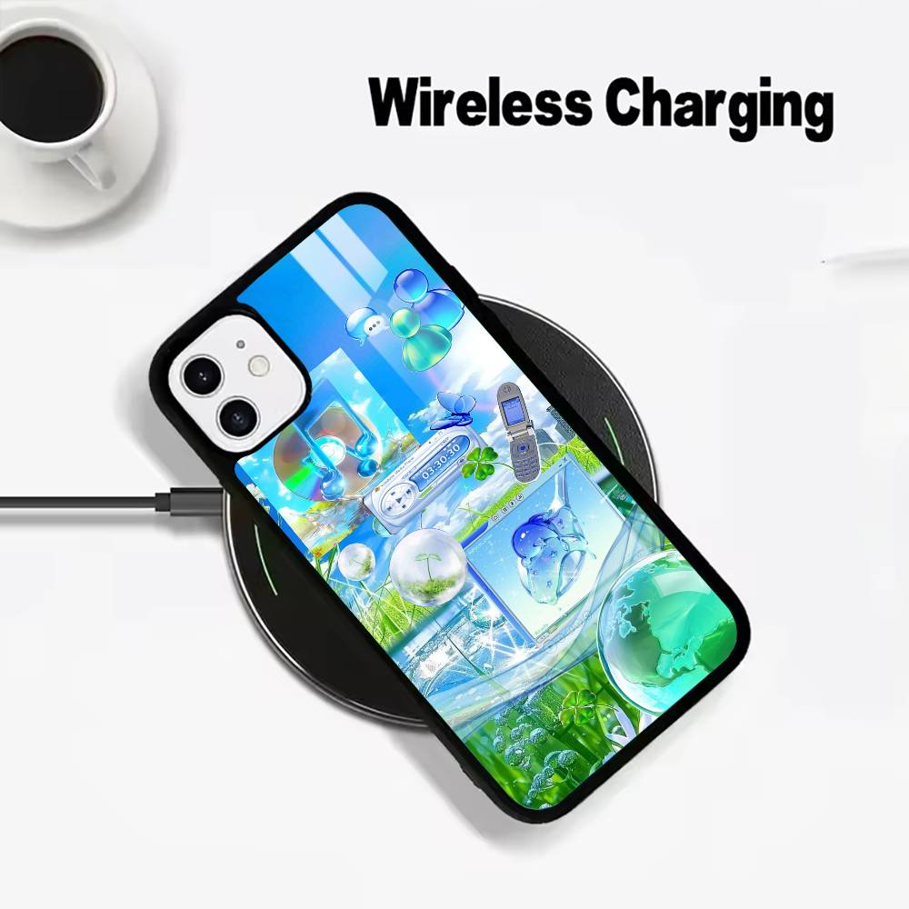 Retro-futurist design- Frutiger Aeroaesthetic- Wireless charging phone case compatible with iPhone 17/16/15/14/13/12/11