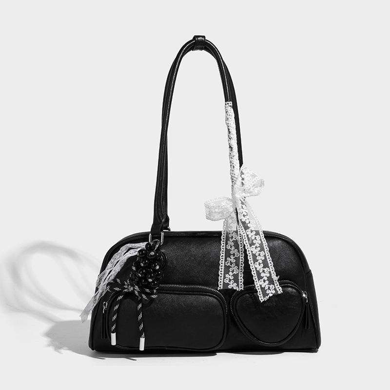 Niche Retro Bowling Bag Women's Bag 2025 New Large Capacity Shoulder Underarm Bag Versatile Commuter Tote Bag