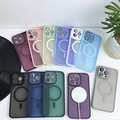 Matte, magnetische, klare, ultradünne Handyhülle für iPhone 11 12 13 14 15 16 Pro Max, kabelloses Aufladen, Magsafe-Abdeckung mit Linsenfolie
