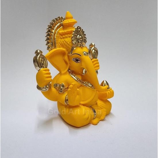 Handcrafted Mango Terracotta Ganesha with Golden Jewelry for Car Dashboard, Home/Office Decor, Gifting/Housewarming Gifts