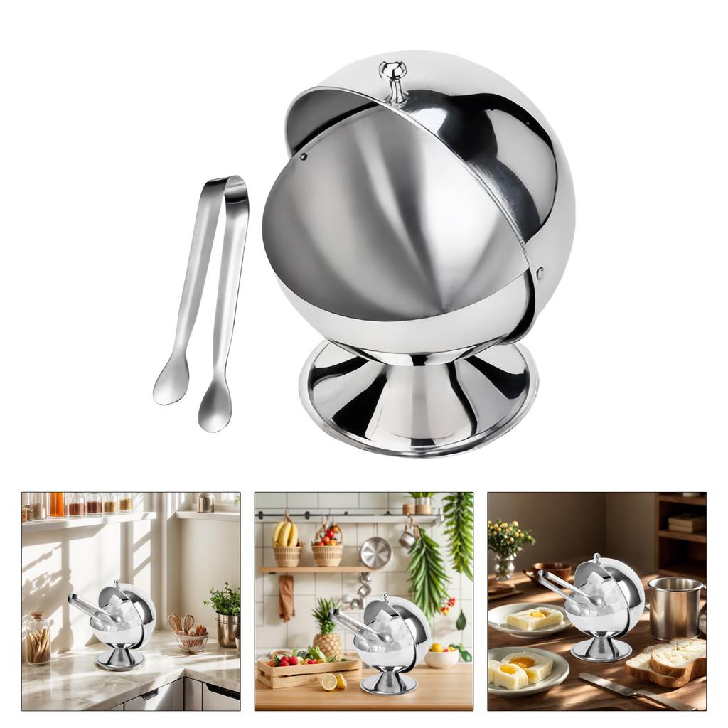 Practical Spherical Sugar Holder with Stainless Steel Clip Snacks Serving Bowl Rustproof Spices Jar Kitchen Tool