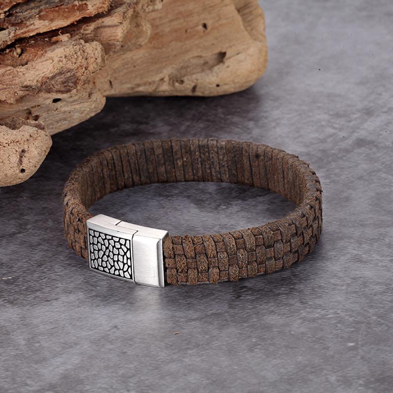 

БРАСЛЕТ ИЗ КОЖИ РЕПТИЛИИ браслет из нержавеющей стали с дизайном рептилии и плетёной натуральной итальянской кожей тёмно-коричневого цвета