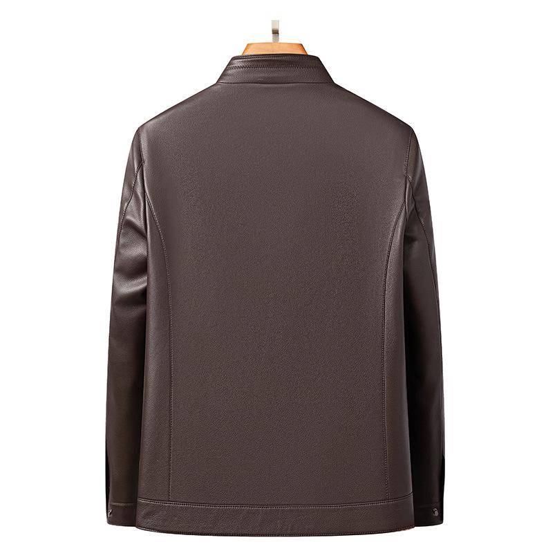 2026 Spring Men's Casual Sheepskin Leather Jacket with Stand-up Collar