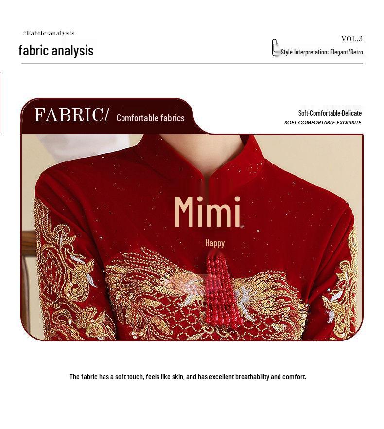 Red Wine Long-Sleeve Qipao Dress: Perfect for Weddings, Homecoming, or Engagements - A Casual Yet Elegant Chinese Autumn Bridal Gown.