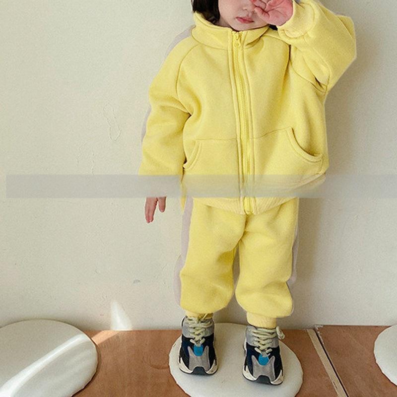 

Детский комплект толстовки Осень/Зима с флисовой подкладкой Комплект для мальчиков и девочек Свободная толстовка с длинным рукавом + Брюки 2 шт. 120cm