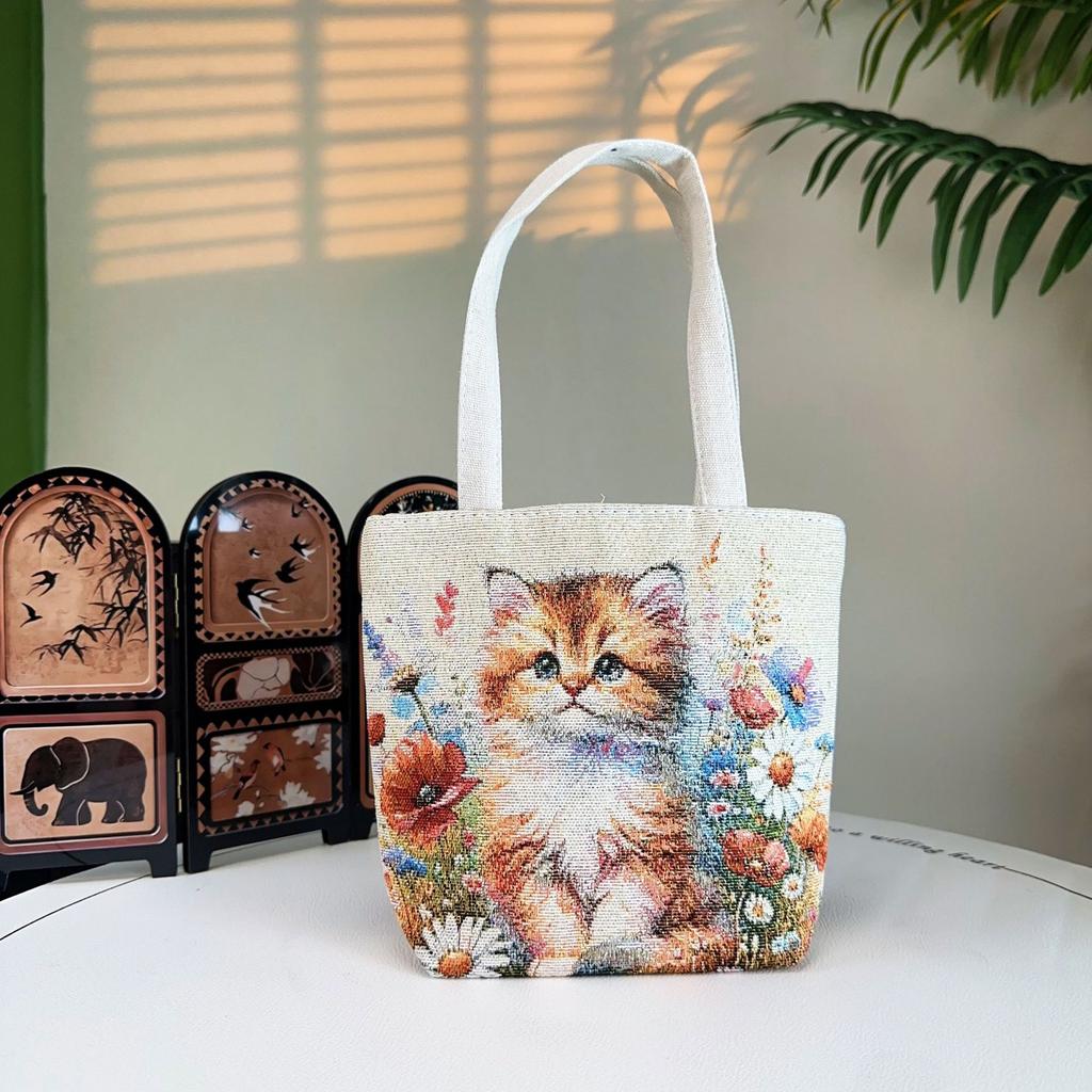 Popular Canvas Bag, Mobile Phone Change Bag, Cartoon Bag, Double-sided Jacquard Hand Bag, Cute Small Bag with Embroidery Pattern.