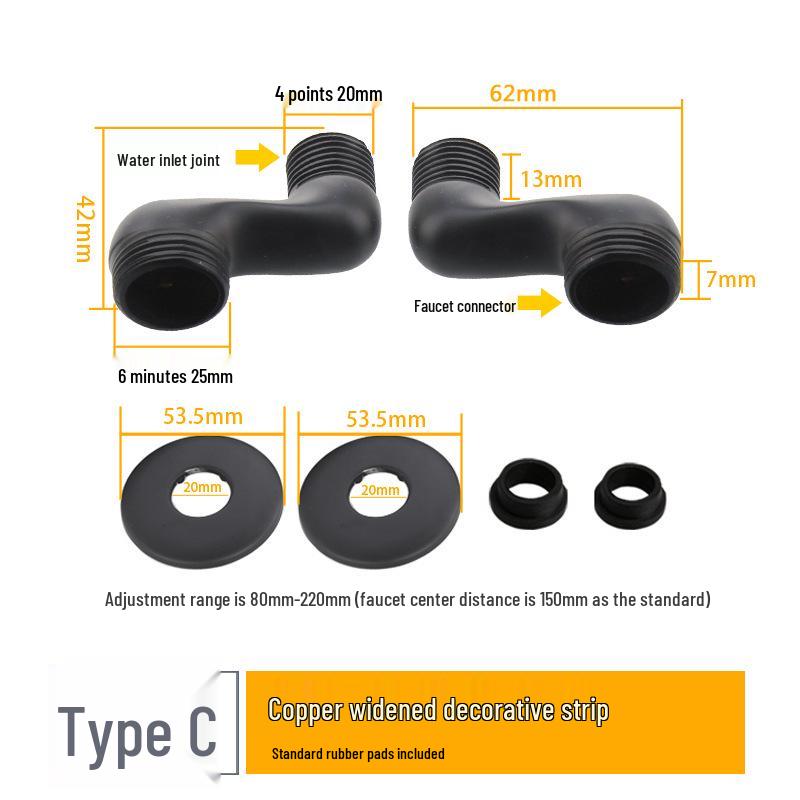 Black Shower Faucet Kit with Adjustable Shower Head and Curved Eccentric Converter