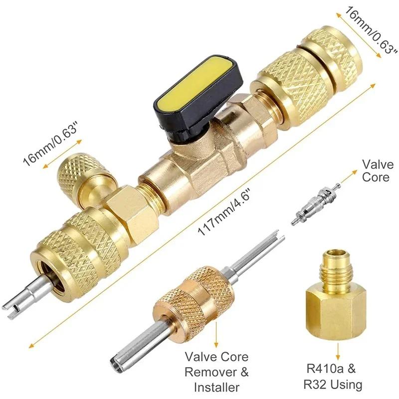 Outil removeur/installateur de noyau de valve R410A R22 avec port double taille SAE 1/4 & 5/16 pour système CVC R404A R407C R134A R12 R32.