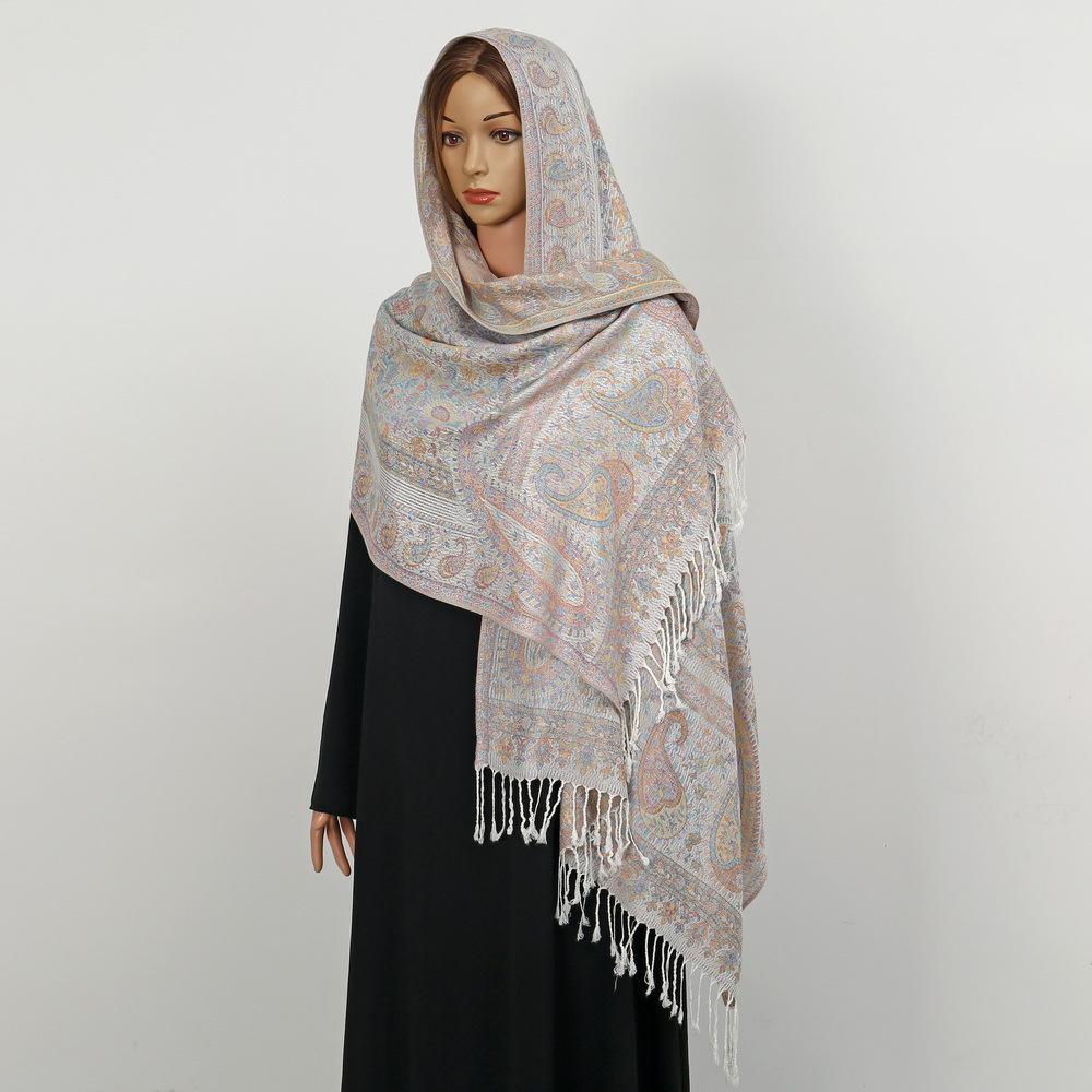 Cross Border Hot Selling Ethnic Style Shawl Paisley Cashew Jacquard Long Scarf Spring Summer Sunshade Headscarf Tassel