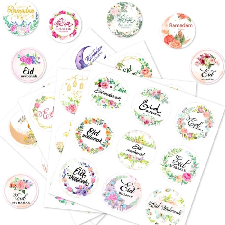 90 Counts Eid Mubarak Wrapping Sticker 40mm Round Wrapping Label for Laptops Phone Case Seal Envelope Card Decoration
