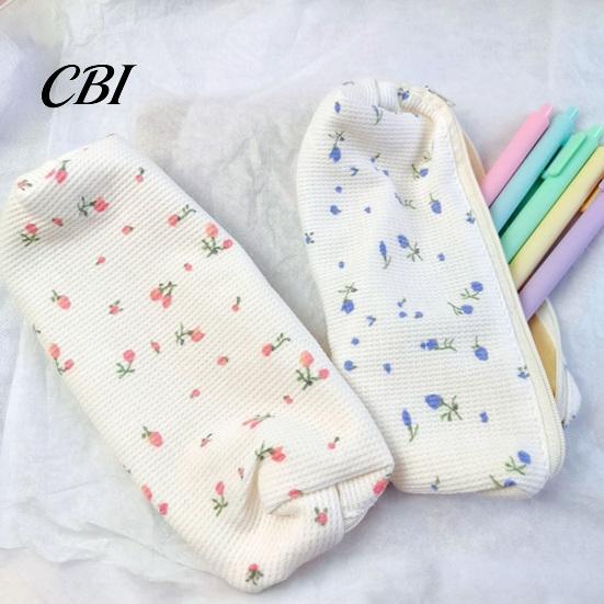 Girls Pencil Case Cute Floral Case, Mini Cotton Pouch for Pens Pencils Erasers, Lightweight Zipper Storage Bag Students, Kawaii Stationery Organizer