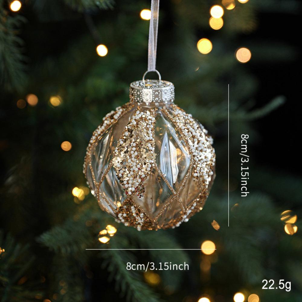 8cm Christmas Ornaments Ball Glitter Plastic Christmas Ornaments Hanging Golden Border Grid Painted Christmas Ball Pendant