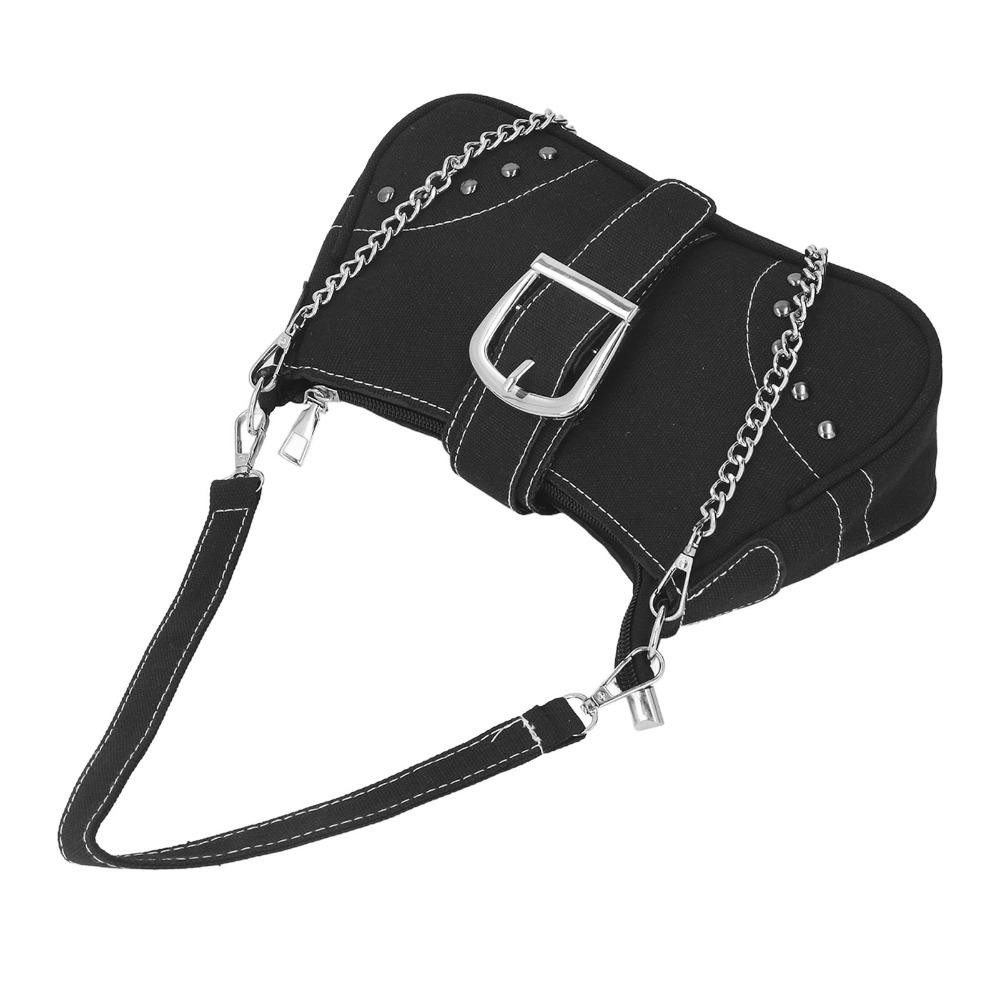 Fashion Canvas Women Handbag Spacious Portable Female Shoulder Bag Underarm Bag Shopping Trips Chain Decoration Bag