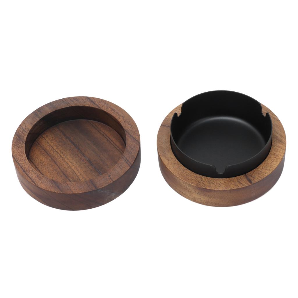 Wooden Compact Ashtray with Lid Stainless Steel Liner Innovative Windproof Cigarettes Ash Tray for Office