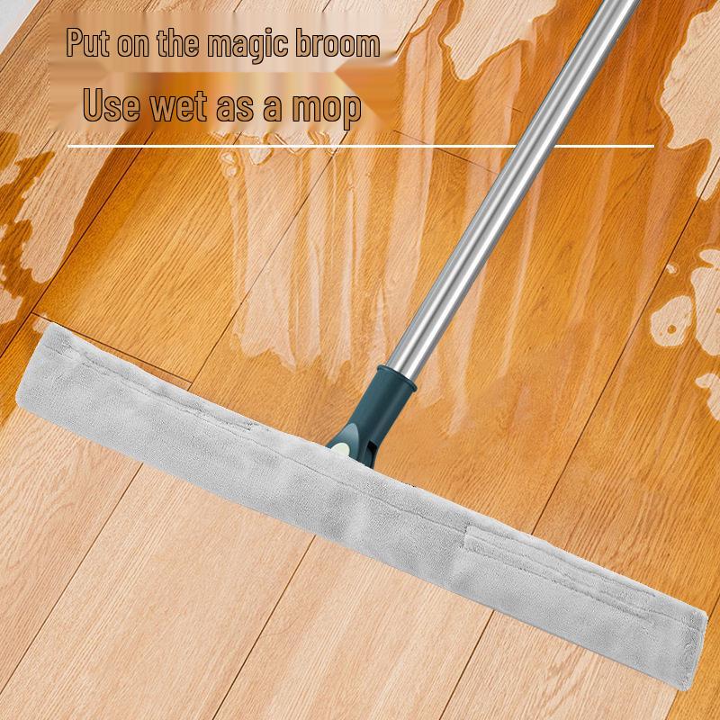 Magic Retractable Broom - Coral Fleece Mop for Dry/Wet Cleaning with Cloth Cover, No Washing Needed