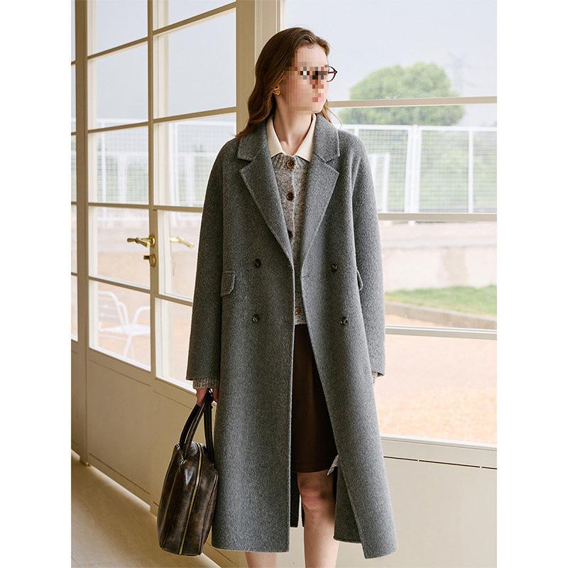 Fan Si Lan En Diamond Draped White Double-Sided Wool Coat for Women - Autumn/Winter Woolen Jacket