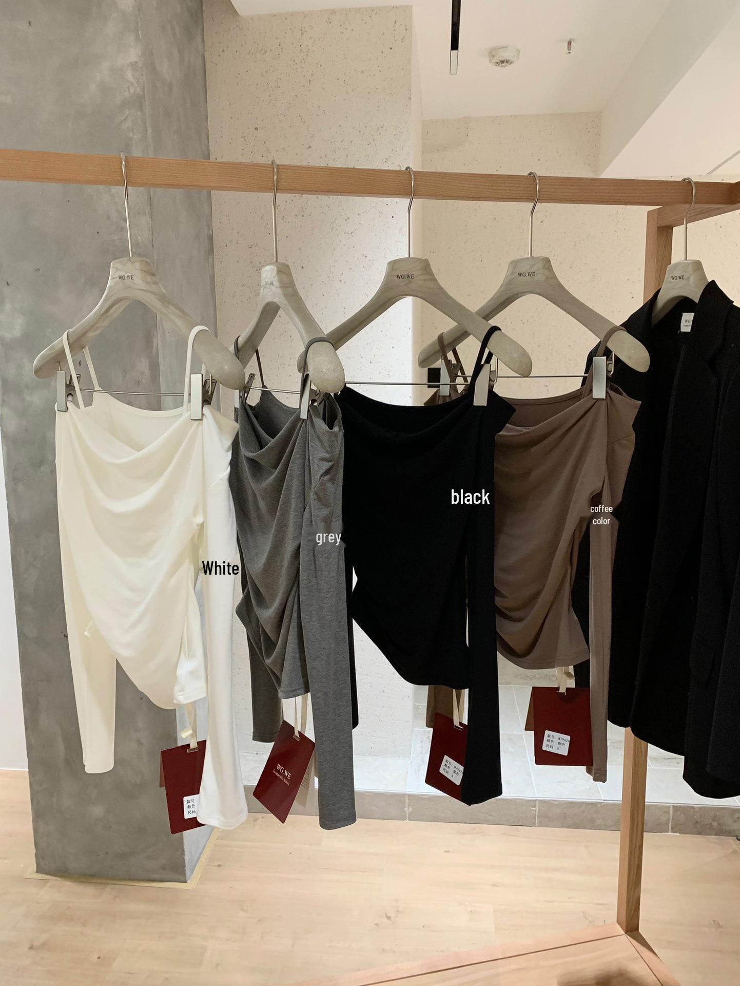 WGWE7962 Petite Pleated Off-the-Shoulder Two-Piece T-Shirt - Women s 2025 Early Autumn Collection Small белый