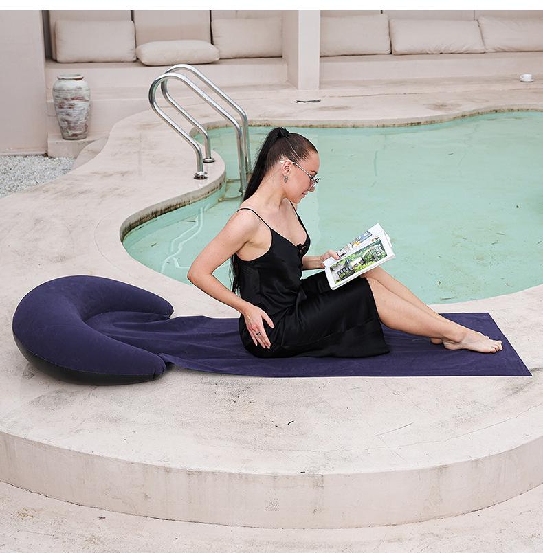Portable Inflatable PVC Flocking Beach Mat with Pillow for Sunbathing & Pool