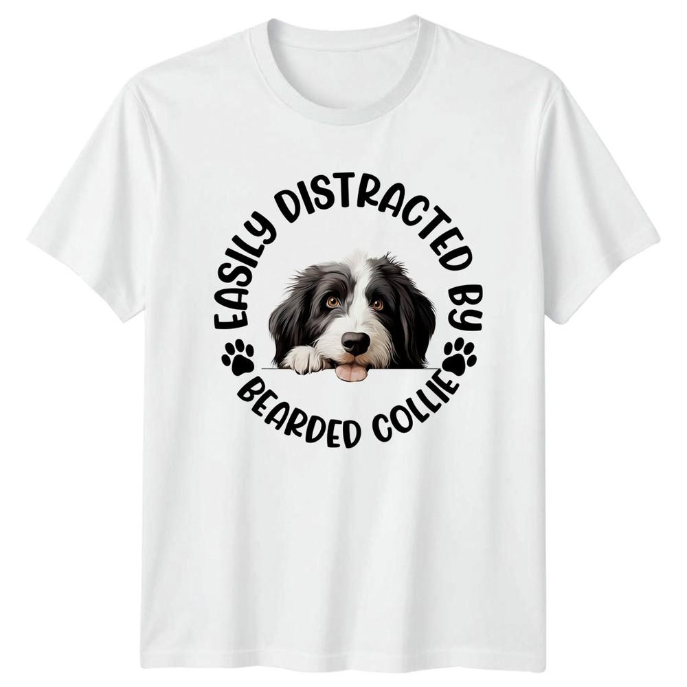 Easily Distracted By Bearded Collies Unisexs TShirt Unisexs Tee Graphic Unisex Top S