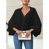 Elegante Blusa da Donna a Pois Larga con Scollo Semiaperto Top Casual a Maniche Lunghe Scollo a V Primavera Autunno Stampata Dolci Camicie Semplici da Ufficio per Signore