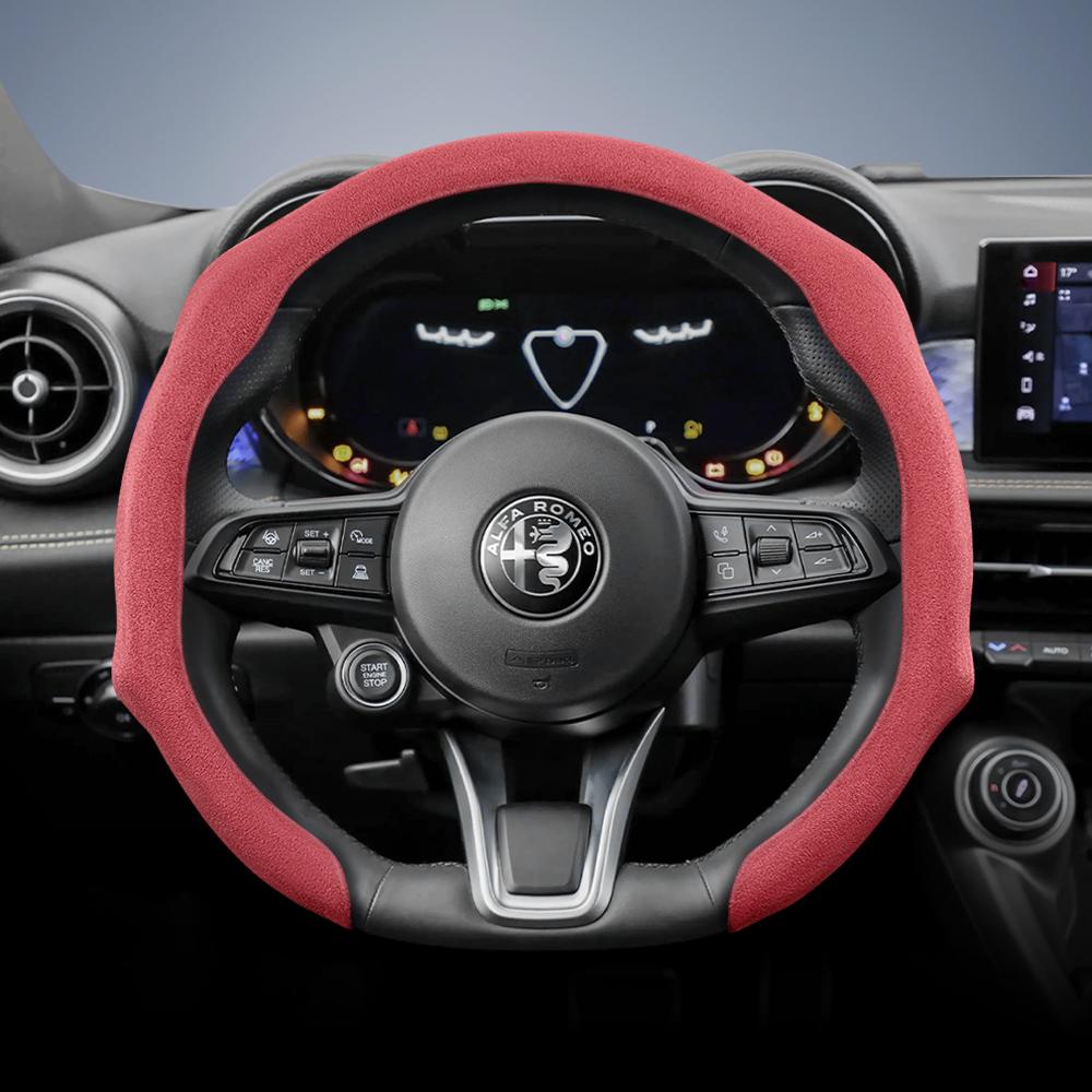 IMKC9 Suitable for Alfa Romeo Premium Suede Snap-On Steering Wheel Cover, Non-Slip and Durable Giulia 952 Stelvio 949 147 Mito Giulietta Tonale 965