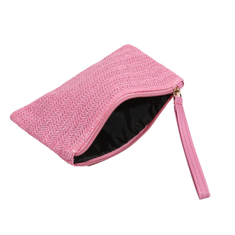Fashion Ladies Weaving Bag Wristlet Clutch Women Daily Money Phone Clutch Solid Straw Woven Coin Purse Beach Wallet Card Leisure Travel