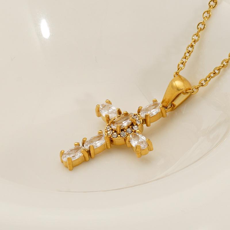 Cubic Zirconia Cross Pendant Unisex Necklace - European/American Punk Retro Style