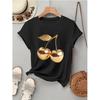 Funny Golden Cherry Print Casual Short Sleeve TShirt Women Graphic Gothic Tees Tops Y2k 90s Womens Crew Neck T Shirt Clothes