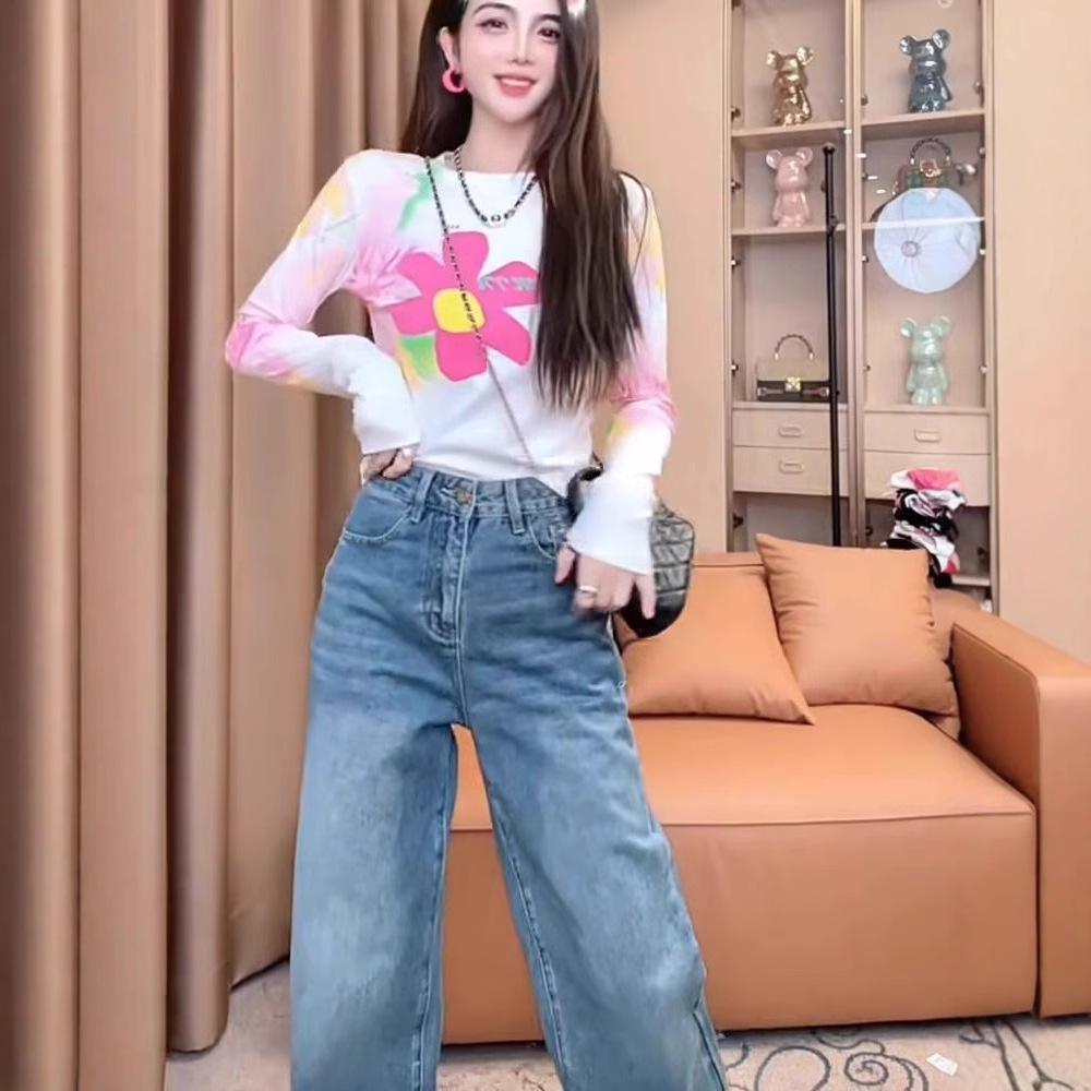 

2024 Европейский Ретро Приталенный Прямой Крой Длинный Рукав Принт S (suitable for 80-100 lbs)