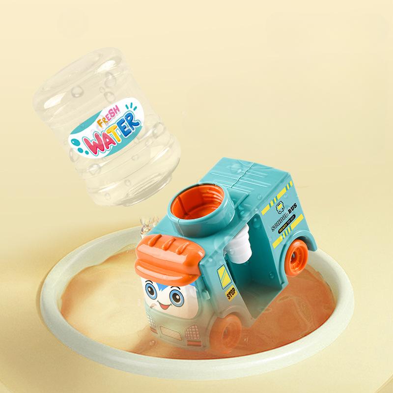 Kids Mini Bus Dual Water Dispenser Toy with Cute Pink Blue Cold/Warm Water Juice Drinking Fountain Simulation Kitchen Toys