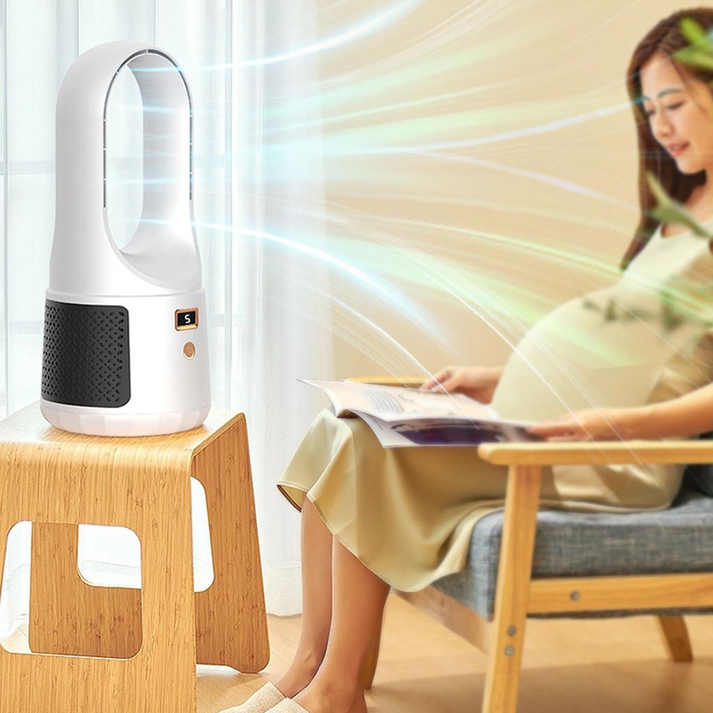 Tower Fan Bladeless 6 Speed Mode USB Charge LED Display Low Noise Desktop Fan for Family Office