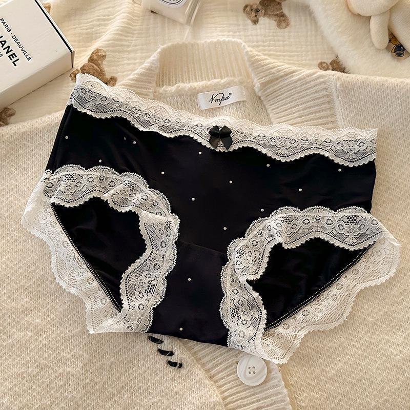 Women's French Polka Dot Lace Trim Breathable Ice Silk Panties
