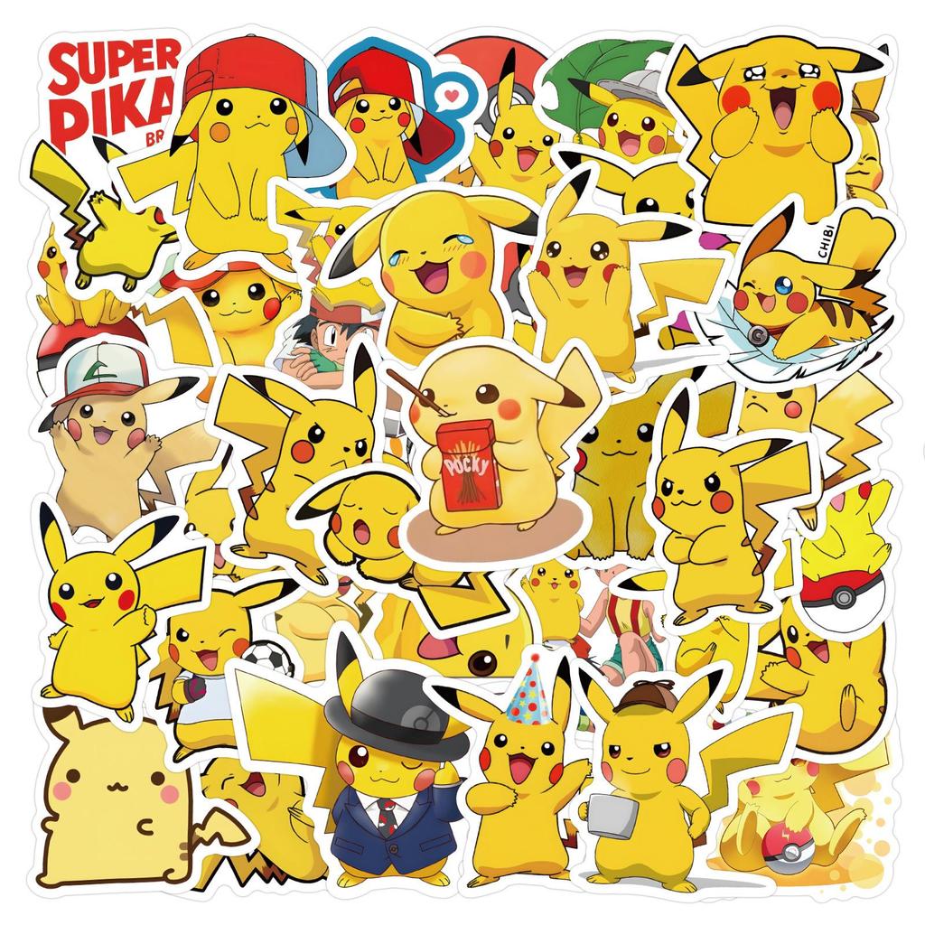 60-Piece Cartoon Pikachu Graffiti Sticker Set for DIY Decoration – Perfect for Water Bottles and Luggage Cases