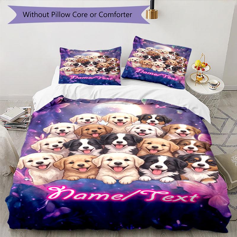 3PC Custom Name Puppy Moonlit Bedding Set Printed Bedding Set Duvet Cover Closure Includes 1 Duvet Cover & 210 Pillowcases for Bedroom