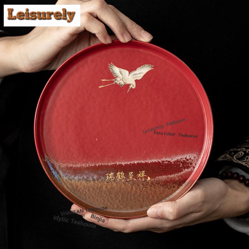 Verbotene Stadt Roter Kran Glückverheißendes Tee-Set Komplettes Set Luxus Teezeremonie-Set Teekanne und Teetasse Set Für Tee-Ornamente Handwerk