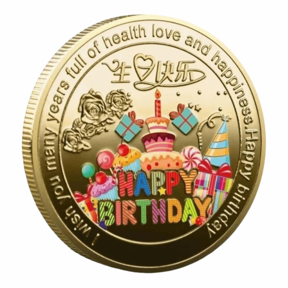 

Изысканная памятная монета «С днем рождения» с цветной росписью, медаль на удачу и счастье, для торта, детский подарок, сувенирная монета, Новый год золотой