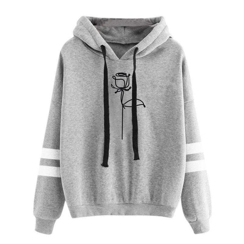 Damen Herbst Winter Lässig Kapuzenpullover Damen Rosenprint Langarm Kapuzenpullover Top