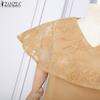 ZANZEA Elegant Women V Neck Short Sleeve Lace Patchwork Smooth A-line Dress Nonelastic