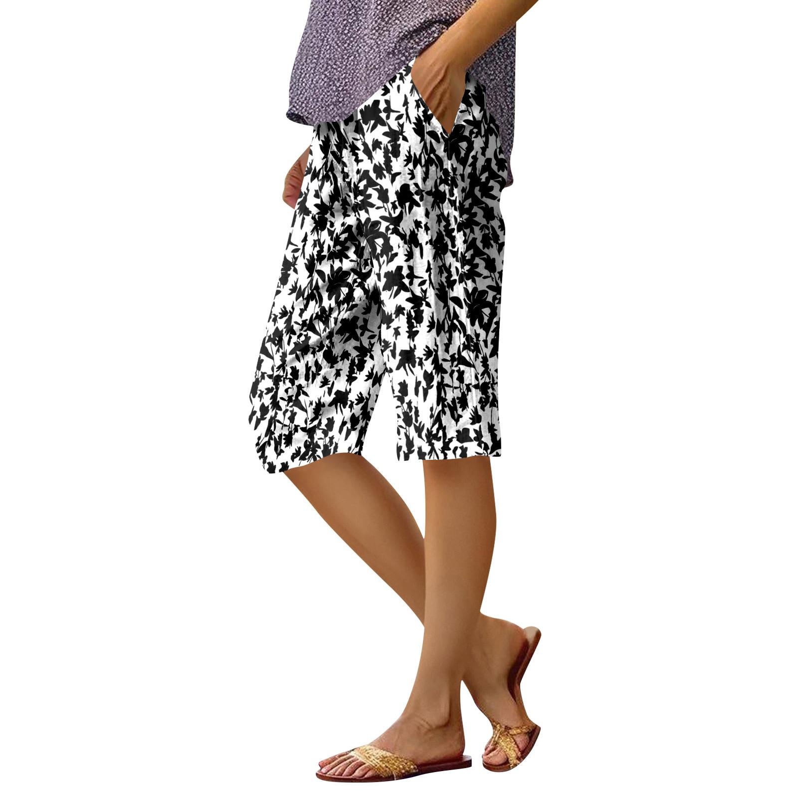 

Women s Fashion Printed Pocket Elastic Waist Casual 5/10 Pants XL чорний
