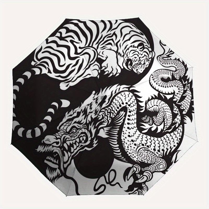 

1pc Tiger Dragon Yin Yang Automatic Open/Close Umbrella, Umbrella with cartoon Design, Portable Compact Umbrella for Men & Women, Good Holid