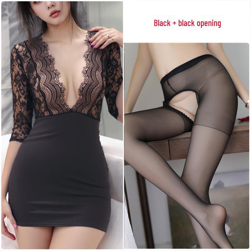 Women's Sexy Lace Lingerie Secretary Uniform Dress Set